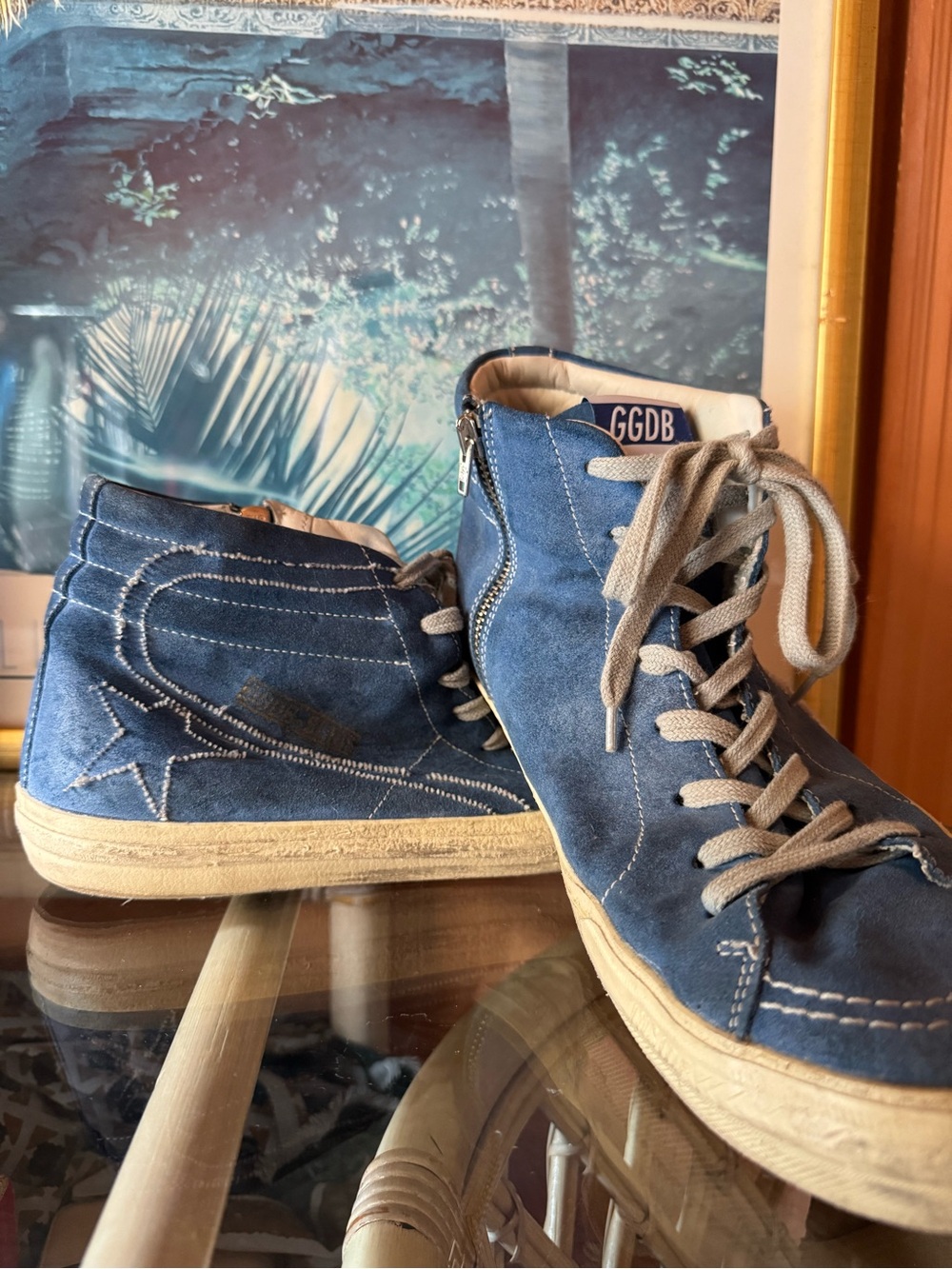 Golden Goose GGDB Slide Blue Suede High Top Sneakers Men’s EU 43